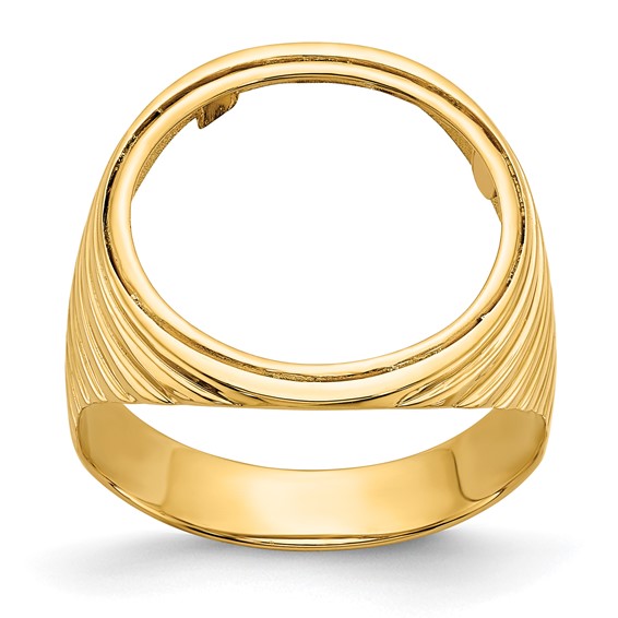 Wideband Distinguished Coin Jewelry 14k Men's Polished Ribbed Edge 16.5mm Coin Bezel Ring