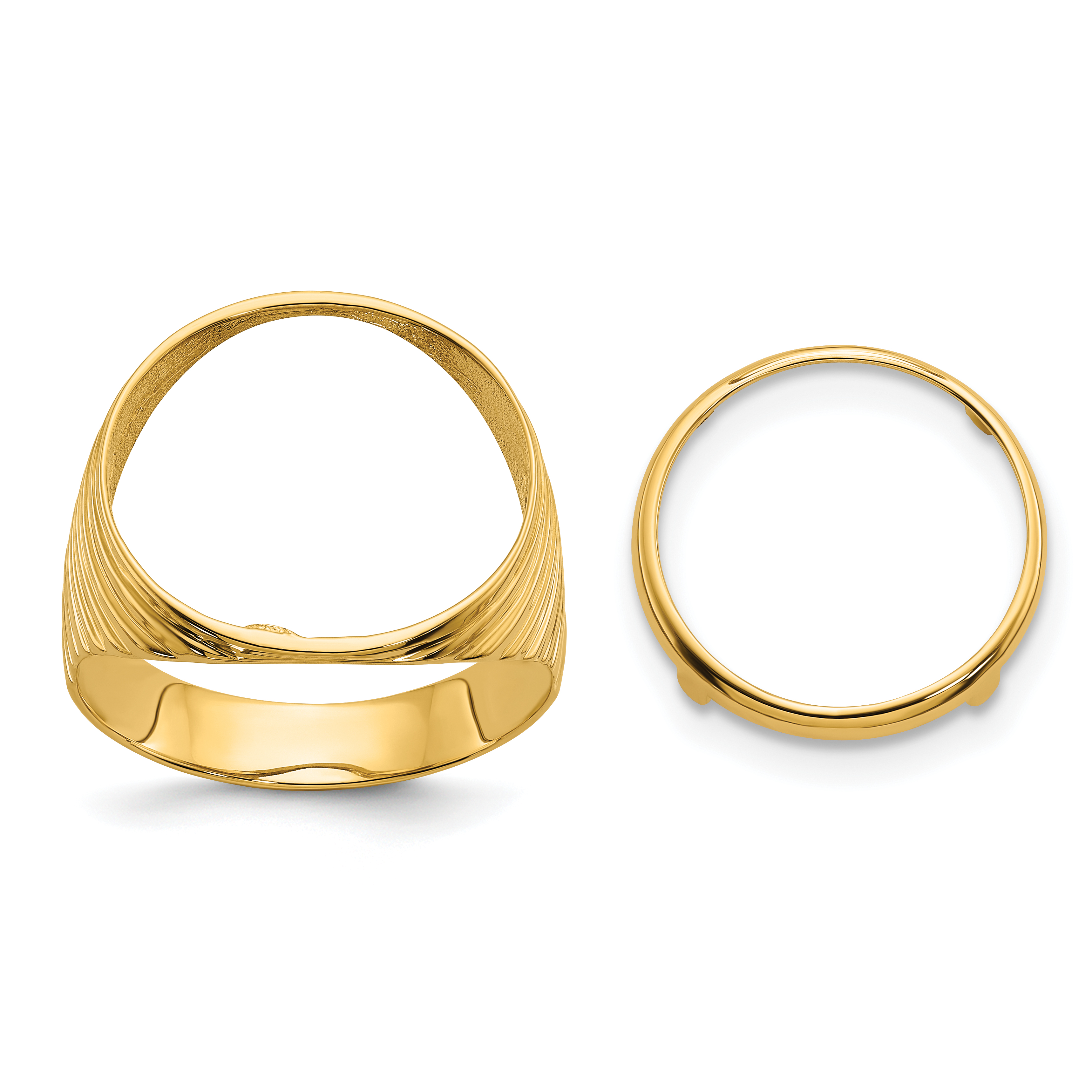 Wideband Distinguished Coin Jewelry 14k Men's Polished Ribbed Edge 16.5mm Coin Bezel Ring (CR12/10AE)