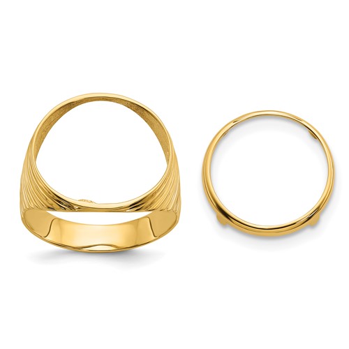 Wideband Distinguished Coin Jewelry 14K Yellow Gold Men's Polished Ribbed Edge 16.5mm Coin Bezel Ring
