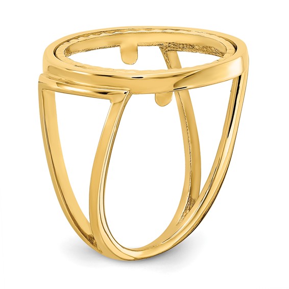 Wideband Distinguished Coin Jewelry 14k Ladies' Polished and Diamond-cut 16.5mm Coin Bezel Ring