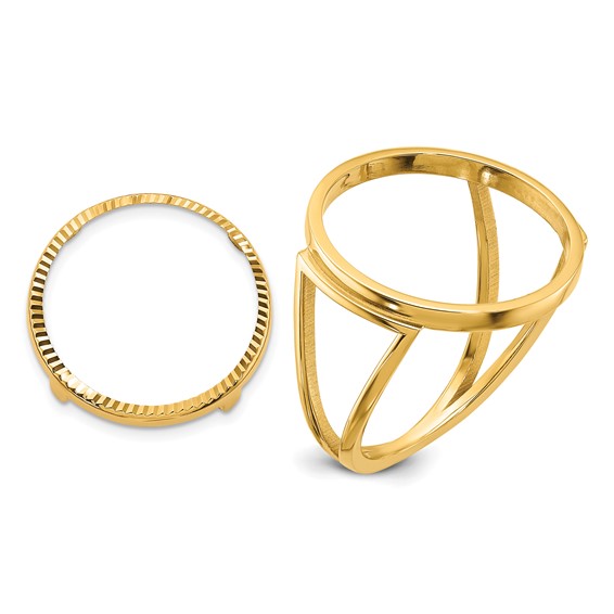 Wideband Distinguished Coin Jewelry 14k Ladies' Polished and Diamond-cut 16.5mm Coin Bezel Ring