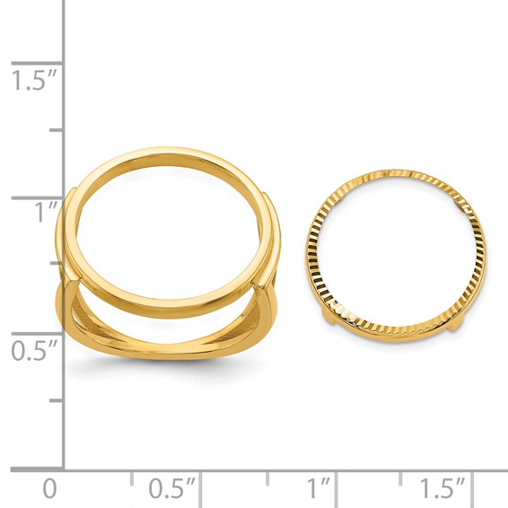 Wideband Distinguished Coin Jewelry 14k Ladies' Polished and Diamond-cut 16.5mm Coin Bezel Ring