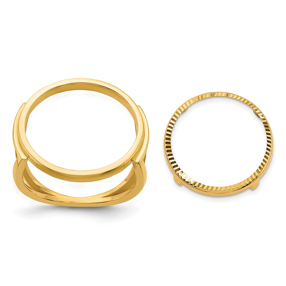 Wideband Distinguished Coin Jewelry 14k Ladies' Polished and Diamond-cut 16.5mm Coin Bezel Ring (CR13D/10AE)