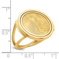 Wideband Distinguished Coin Jewelry 14K Yellow Gold Ladies' Polished and Diamond-cut Mounted 0.10oz American Eagle Coin Bezel Ring view 2