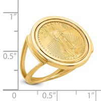Wideband Distinguished Coin Jewelry 14K Yellow Gold Ladies' Polished Mounted 0.10oz American Eagle Coin Bezel Ring view 2
