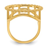 Wideband Distinguished Coin Jewelry 14K Yellow Gold Ladies' Polished Textured and Diamond-cut Rope Edge 16.5mm Coin Bezel Ring view 2