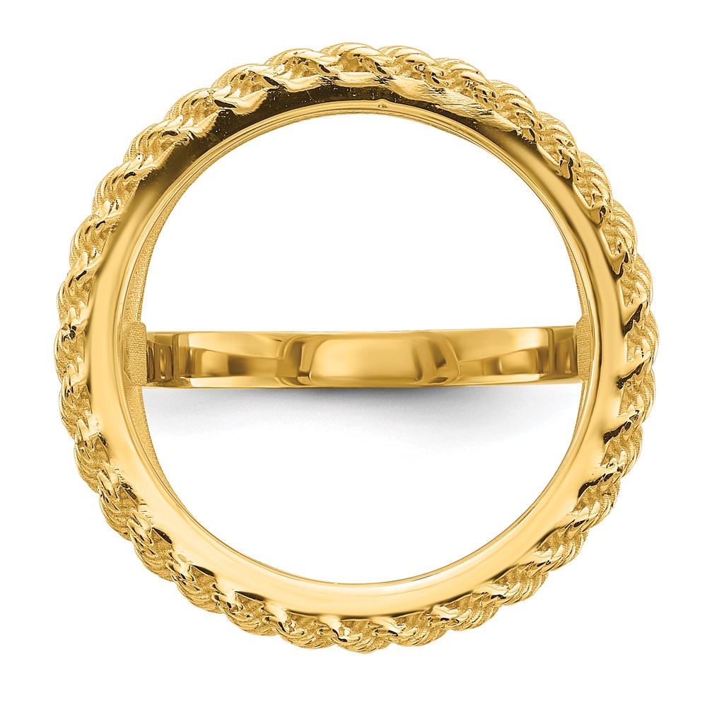 Wideband Distinguished Coin Jewelry 14k Ladies' Polished Textured and Diamond-cut Rope Edge 16.5mm Coin Bezel Ring (CR14D/10AE)