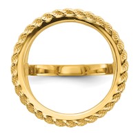 Wideband Distinguished Coin Jewelry 14K Yellow Gold Ladies' Polished Textured and Diamond-cut Rope Edge 16.5mm Coin Bezel Ring view 4