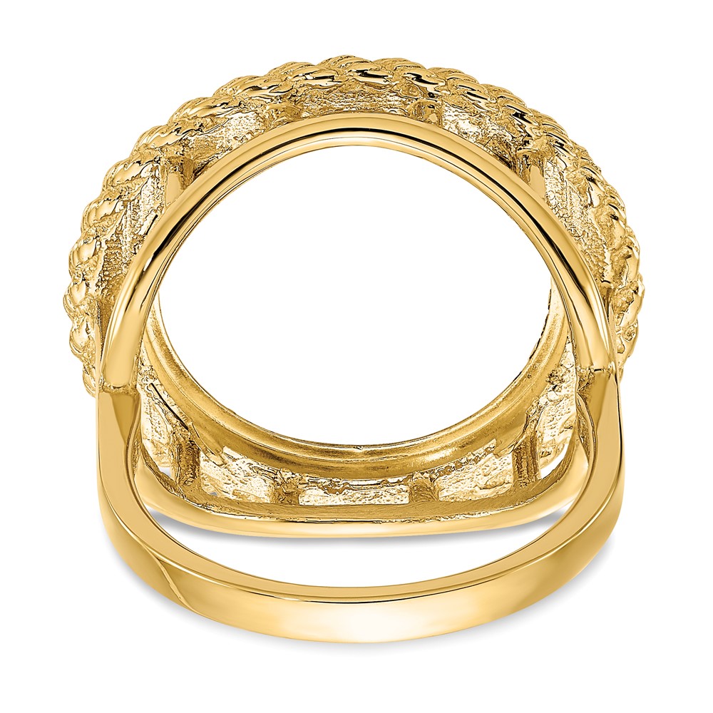 Wideband Distinguished Coin Jewelry 14k Ladies' Polished Textured and Diamond-cut Rope Edge 16.5mm Coin Bezel Ring (CR14D/10AE)