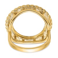 Wideband Distinguished Coin Jewelry 14K Yellow Gold Ladies' Polished Textured and Diamond-cut Rope Edge 16.5mm Coin Bezel Ring view 5