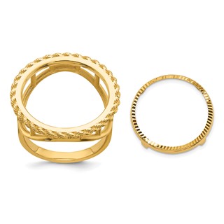 Wideband Distinguished Coin Jewelry 10k Ladies' Polished Textured and Diamond-cut with Rope Edge 16.5mm Coin Bezel Ring