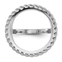 Wideband Distinguished Coin Jewelry 14K White Gold Ladies' Polished Textured and Diamond-cut Rope Edge 16.5mm Coin Bezel Ring view 5