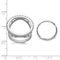 Wideband Distinguished Coin Jewelry 14K White Gold Ladies' Polished Textured and Diamond-cut Rope Edge 16.5mm Coin Bezel Ring view 3