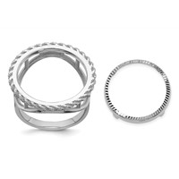 Wideband Distinguished Coin Jewelry 14K White Gold Ladies' Polished Textured and Diamond-cut Rope Edge 16.5mm Coin Bezel Ring view 1