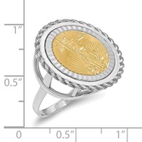 Wideband Distinguished Coin Jewelry 14K White Gold Ladies' Polished Textured and Diamond-cut Rope Edge Mounted 0.10oz American Eagle Coin Bezel Ring view 2