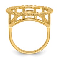 Wideband Distinguished Coin Jewelry 14K Yellow Gold Ladies' Polished and Textured Rope Edge 16.5mm Coin Bezel Ring view 2