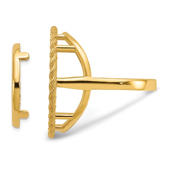 Wideband Distinguished Coin Jewelry 10k Ladies' Polished and Textured with Rope Edge 16.5mm Coin Bezel Ring