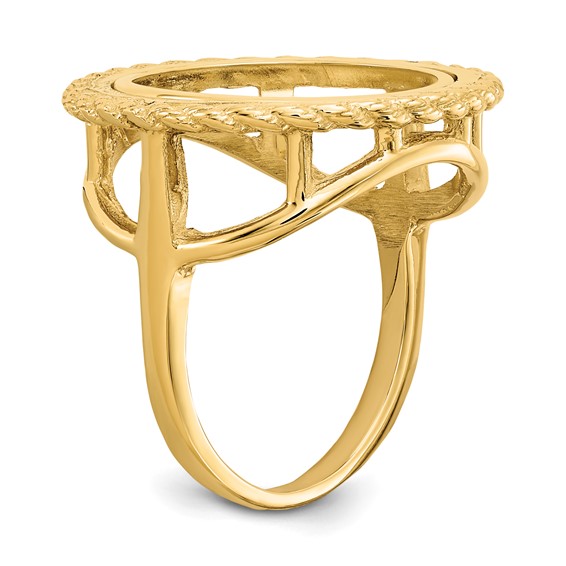 Wideband Distinguished Coin Jewelry 14k Ladies' Polished and Textured Rope Edge 16.5mm Coin Bezel Ring