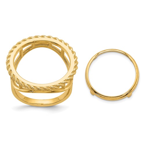 Wideband Distinguished Coin Jewelry 14K Yellow Gold Ladies' Polished and Textured Rope Edge 16.5mm Coin Bezel Ring