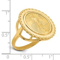 Wideband Distinguished Coin Jewelry 14K Yellow Gold Ladies' Polished and Textured Rope Edge Mounted 0.10oz American Eagle Coin Bezel Ring view 2