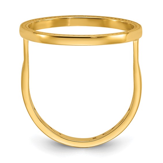 Wideband Distinguished Coin Jewelry 14k Ladies' Polished and Diamond-cut with Filigree Sides and Beaded Top 16.5mm Coin Bezel Ring