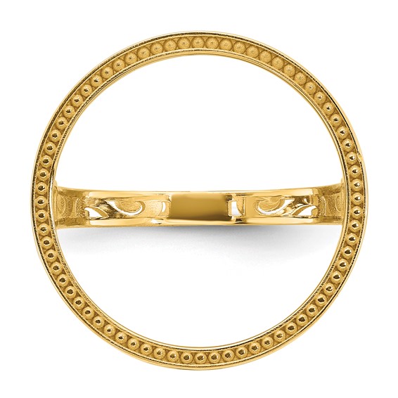 Wideband Distinguished Coin Jewelry 14k Ladies' Polished and Diamond-cut with Filigree Sides and Beaded Top 16.5mm Coin Bezel Ring