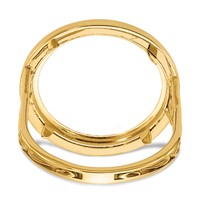 Wideband Distinguished Coin Jewelry 14K Yellow Gold Ladies' Polished and Diamond-cut Ring with Filigree Sides and Beaded Top 16.5mm Coin Bezel view 5