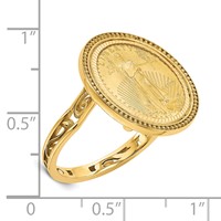 Wideband Distinguished Coin Jewelry 14K Yellow Gold Ladies' Polished and Diamond-cut Ring with Filigree Sides and Beaded Top Mounted 0.10oz American Eagle Coin Bezel view 2