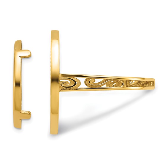 Wideband Distinguished Coin Jewelry 10k Ladies' Polished Filigree Sides and Beaded Top 16.5mm Coin Bezel Ring