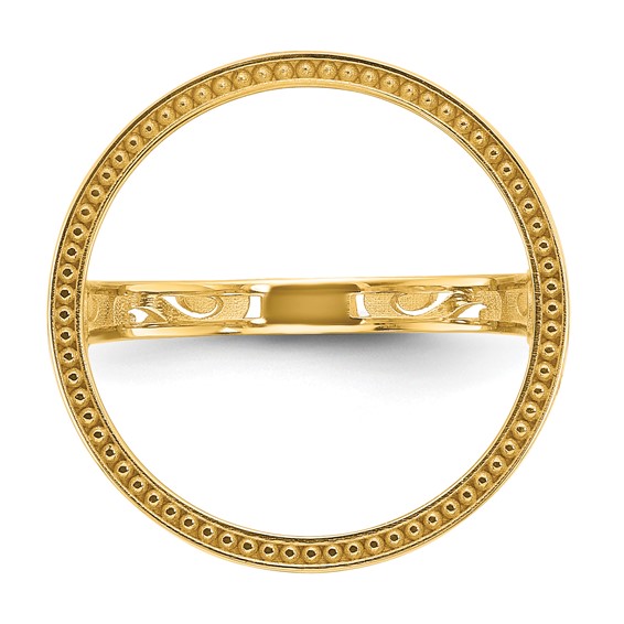 Wideband Distinguished Coin Jewelry 14k Ladies' Polished Filigree Sides and Beaded Top 16.5mm Coin Bezel Ring