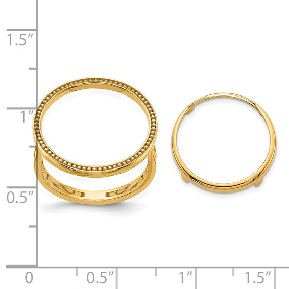 Wideband Distinguished Coin Jewelry 14k Ladies' Polished Filigree Sides and Beaded Top 16.5mm Coin Bezel Ring