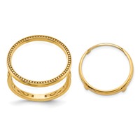 Wideband Distinguished Coin Jewelry 14K Yellow Gold Ladies' Polished Filigree Sides and Beaded Top 16.5mm Coin Bezel Ring view 1