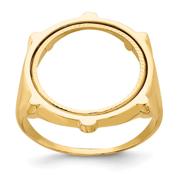 Wideband Distinguished Coin Jewelry 14k Men's Polished and Diamond-cut Fluted 16.5mm Coin Bezel Ring