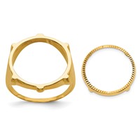 Wideband Distinguished Coin Jewelry 14K Yellow Gold Men's Polished and Diamond-cut Fluted 16.5mm Coin Bezel Ring view 1