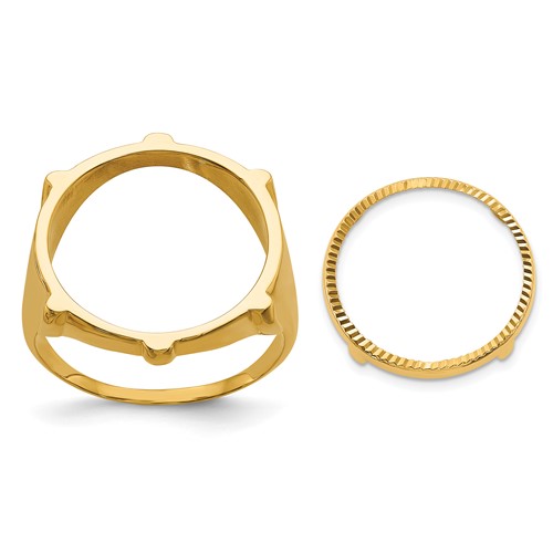 Wideband Distinguished Coin Jewelry 14K Yellow Gold Men's Polished and Diamond-cut Fluted 16.5mm Coin Bezel Ring