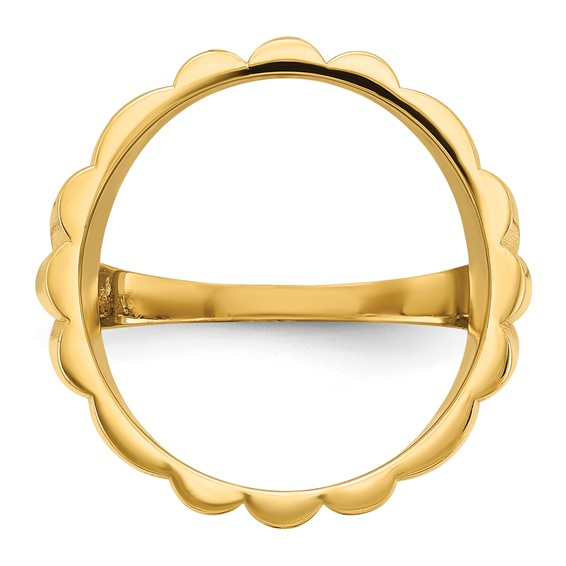 Wideband Distinguished Coin Jewelry 14k Ladies' Polished and Diamond-cut Fluted 16.5mm Coin Bezel Ring