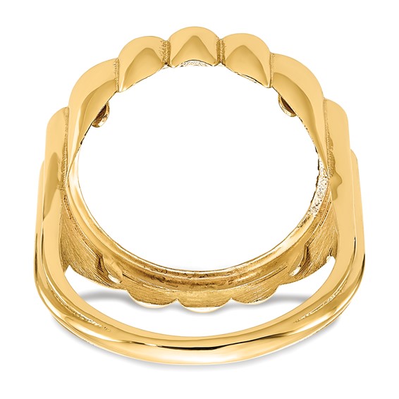 Wideband Distinguished Coin Jewelry 14k Ladies' Polished and Diamond-cut Fluted 16.5mm Coin Bezel Ring