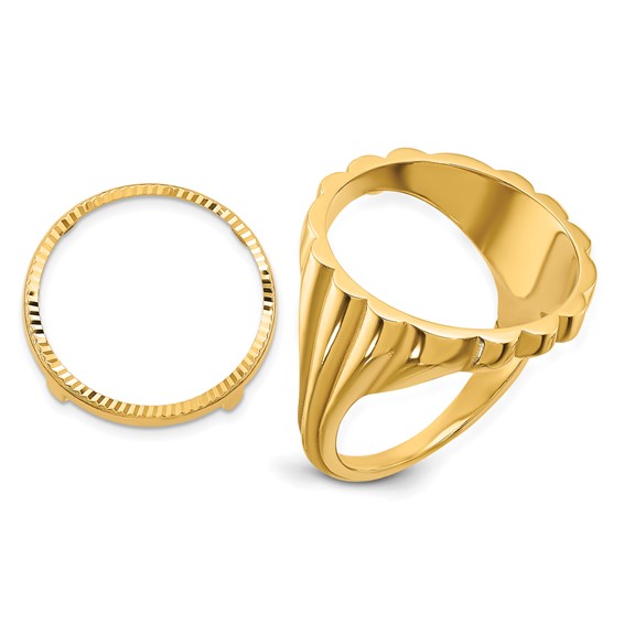 Wideband Distinguished Coin Jewelry 14k Ladies' Polished and Diamond-cut Fluted 16.5mm Coin Bezel Ring