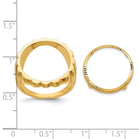 Wideband Distinguished Coin Jewelry 14k Ladies' Polished and Diamond-cut Fluted 16.5mm Coin Bezel Ring