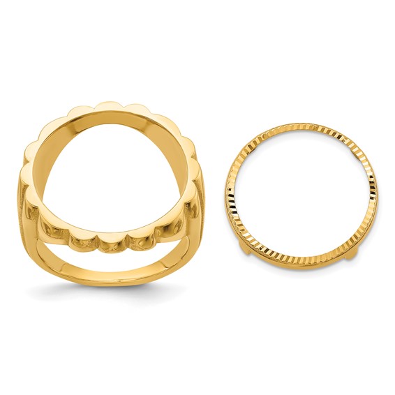 Wideband Distinguished Coin Jewelry 14k Ladies' Polished and Diamond-cut Fluted 16.5mm Coin Bezel Ring