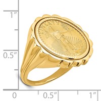 Wideband Distinguished Coin Jewelry 14K Yellow Gold Ladies' Polished and Diamond-cut Fluted Mounted 0.10oz American Eagle Coin Bezel Ring view 2