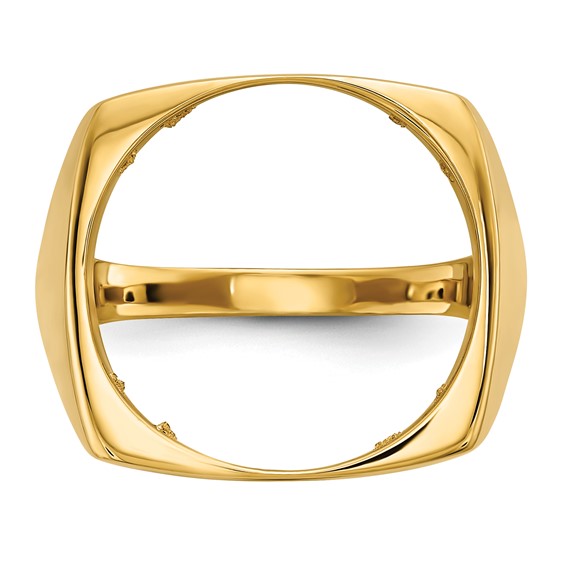 Wideband Distinguished Coin Jewelry 14k Men's Polished and Diamond-cut Square Shaped 16.5mm Coin Bezel Ring