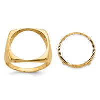 Wideband Distinguished Coin Jewelry 14K Yellow Gold Men's Polished and Diamond-cut Square Shaped 16.5mm Coin Bezel Ring view 1