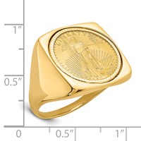 Wideband Distinguished Coin Jewelry 14K Yellow Gold Men's Polished and Diamond-cut Square Shaped Mounted 0.10oz American Eagle Coin Bezel Ring view 2