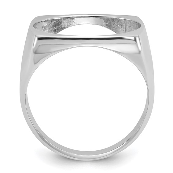 Wideband Distinguished Coin Jewelry 14k White Gold Men's Polished Square Shaped 16.5mm Coin Bezel Ring