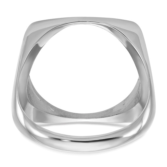 Wideband Distinguished Coin Jewelry 14k White Gold Men's Polished Square Shaped 16.5mm Coin Bezel Ring