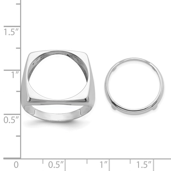 Wideband Distinguished Coin Jewelry 14k White Gold Men's Polished Square Shaped 16.5mm Coin Bezel Ring