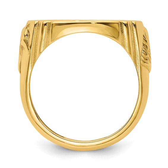 Wideband Distinguished Coin Jewelry 14k Men's Polished and Diamond-cut with Horse Sides 16.5mm Coin Bezel Ring