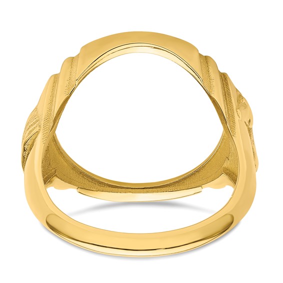 Wideband Distinguished Coin Jewelry 14k Men's Polished and Diamond-cut with Horse Sides 16.5mm Coin Bezel Ring