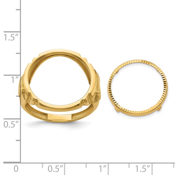 Wideband Distinguished Coin Jewelry 14k Men's Polished and Diamond-cut with Horse Sides 16.5mm Coin Bezel Ring